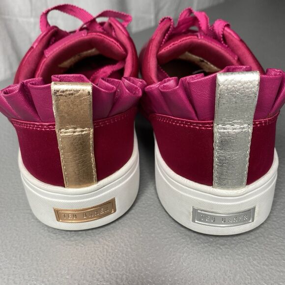 TED BAKER Astrina Luxe Sneakers Satin Leather Low-Top Womens 6 Fuchsia Pink - Picture 5 of 11